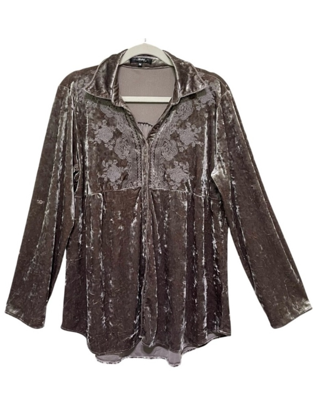 Andree By Unit Velvet Long Sleeve Brown Button Up Tunic Witchy Whimsigoth Size M